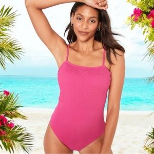 NEW Old Navy Smocked Bandeau One Piece Swimsuit Beach Tropical Swim Size 2X